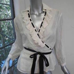 3.1 Phillip Lim Long Sleeve White Wrap Shirt with Blue Tie sz 4